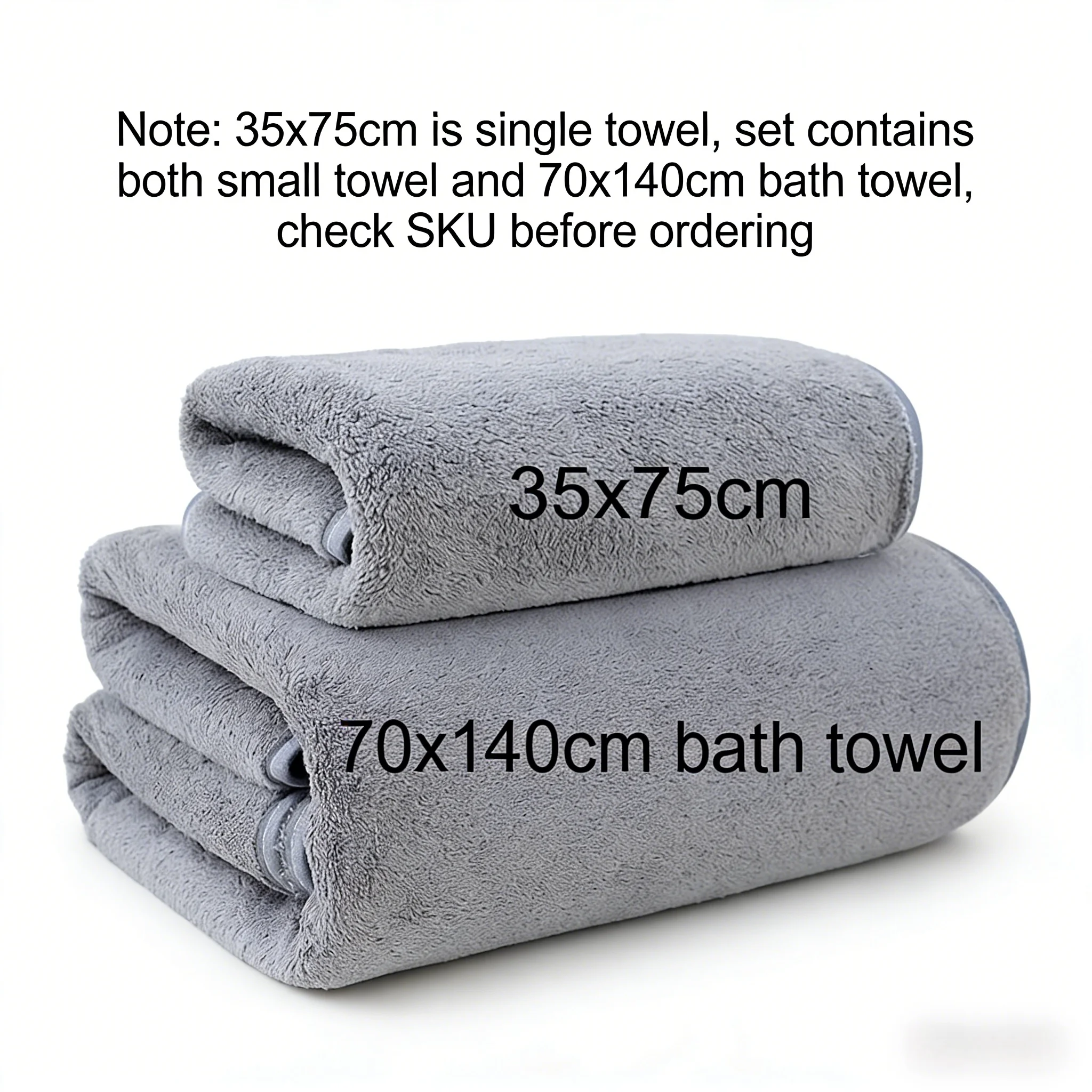 kf-Sc9cc8fc54bb6456c8366c2d3da1a95b84 Coral Fleece Thickened Towel and Bath Towel Set, Solid Color, Soft and Absorbent, Suitable for Home Gym Face Washing Towels - Image 1